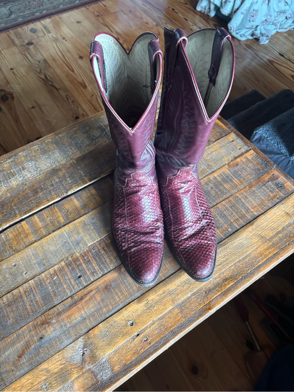 Dan Post Burgundy Lace-Up Western Boots with Textured Toe